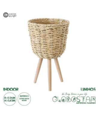 GloboStar® Artificial Garden LIMNOS 20299 Διακοσμητικό Πλεκτό Καλάθι - Κασπώ Γλάστρα - Flower Pot Μπεζ Φ26cm x Υ42cm
